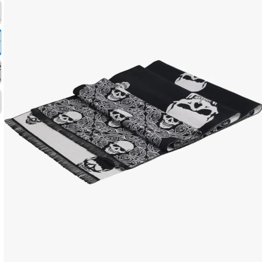Skull Print Scarf – Soft Long Shawl with Tassels, Elegant Fall Accessory